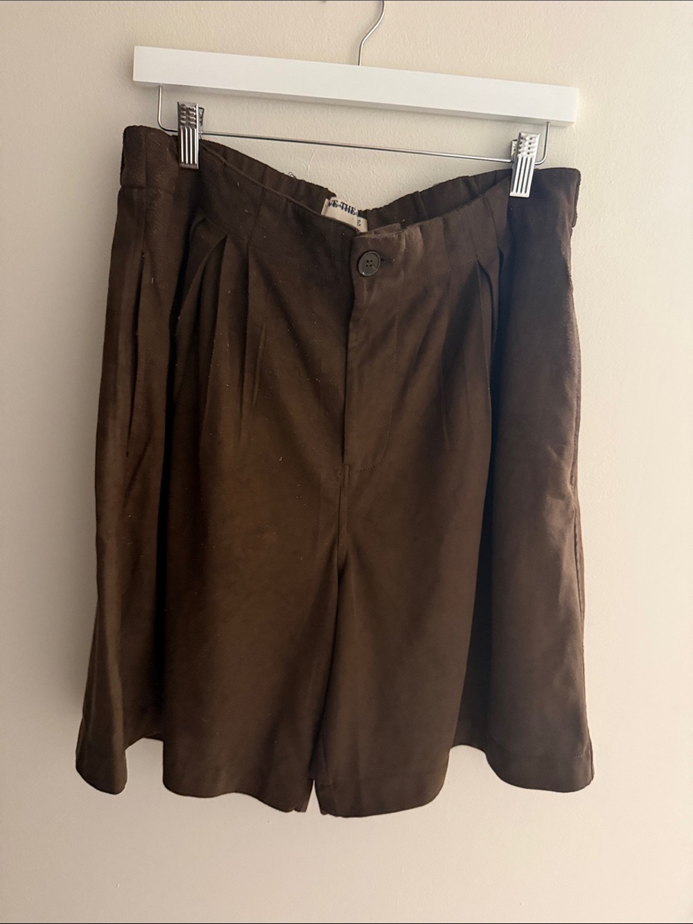 We The Free Dark Brown faux suede  High-Waist Pleated Flat Front Shorts